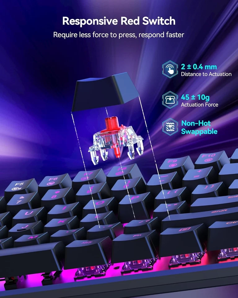 TECKNET Mechanical Gaming Keyboard - Red Switches Black  - Image 2 of 4