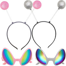 2 Pairs Alien Headband and Glasses,Alien Rainbow Lens Sunglasses,Headband Bopper