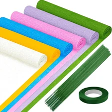 57Pcs 6 Rolls Crepe Paper DIY Flower Making Kit, Size 10" X 98" Craft Streamers 