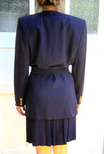    Vtg 3 PIECE SUIT Navy Rayon Crepe Jacket Skirt Pants Set 40s Look As Is Sm