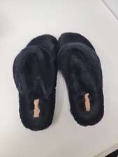 OluKai Kipe'a Heu Womens 8 Black Sandal Slippers Soft Fur Wool Shearling