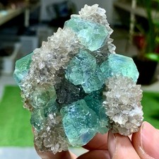 186G Rare transparent bluegreencubicfluorite mineral crystal sample/Zhejiang