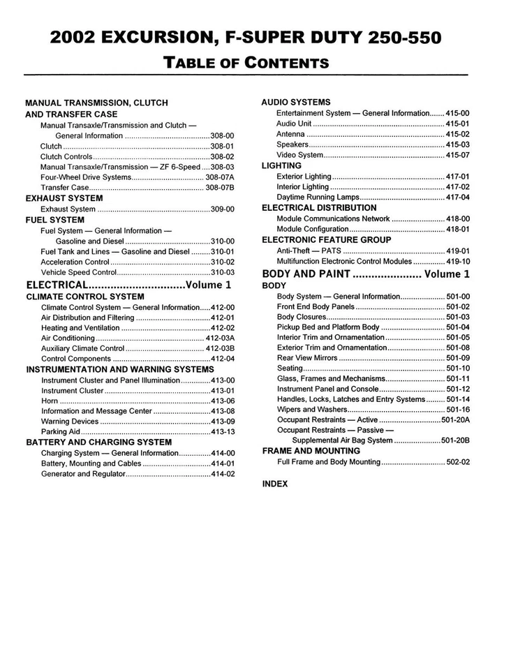 Ford F-Super Duty 250 2002, 350, 450, 550 y manual de taller de excursiones Foto 3 de 4