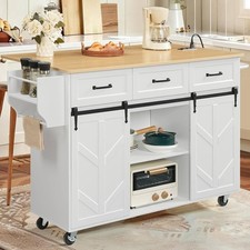 Kitchen Island with Drop Leaf, Rolling Kitchen Cart on Wheels with Power Outlet,