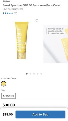 Clinique Broad Spectrum SPF 50 Face Cream Full Size 1.7 Fl Oz/50 ml 
