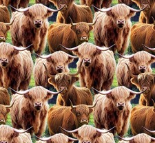 Country Rustic Fabric Packed Realistic Highland Cow David Textiles YARD