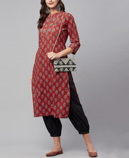 Red Ethnic Cotton Straight Kurta Women Traditional Indian Kurti Tunic