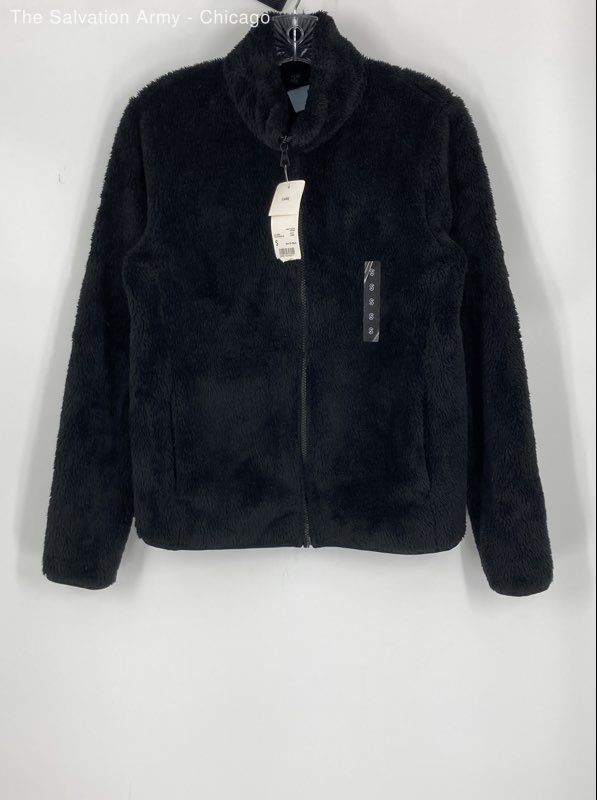 Uniqlo Womens Black Long Sleeve Pockets Full-Zip Fleece Jacket Size Small