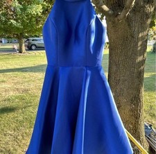 Alyce Paris Fit & Flare Blue Halter Tea Length Party Formal Dress