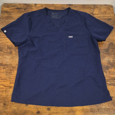 FIGS Technical Collection Women  s V-Neck Scrub Top Navy Blue L Solid Poly
