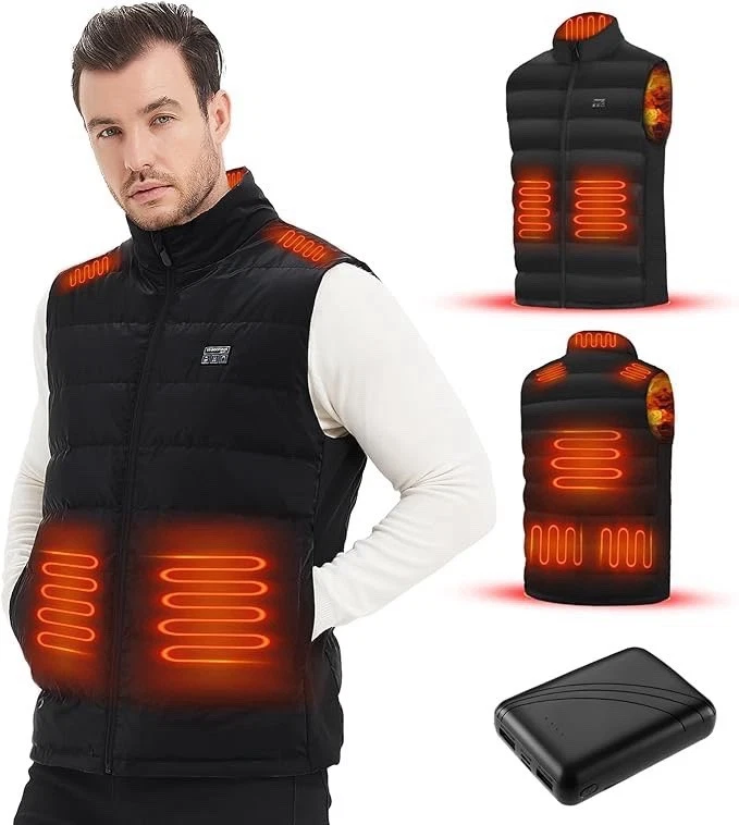Heated Vest, 8 Zones, 10000mAh Battery, 90% Down, Men/Women, Black, XL