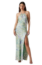 ASTR the Label Women's Purple Abstract Elynor Satin Halter Maxi Dress, Size M