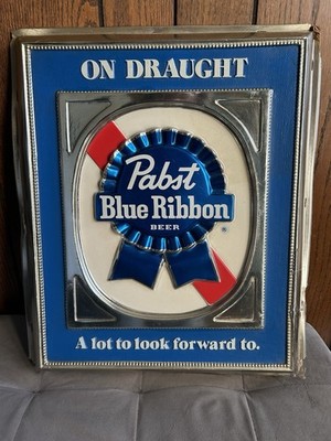 Vintage 1961 PABST BLUE RIBBON Beer On Draught Bar Tavern 19'' Embossed Sign