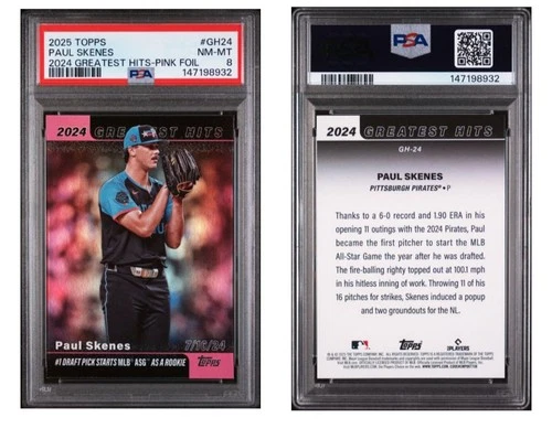 2025 Topps 2024 Greatest Hits Pink Foil Paul Skenes PSA 8 #GH24
