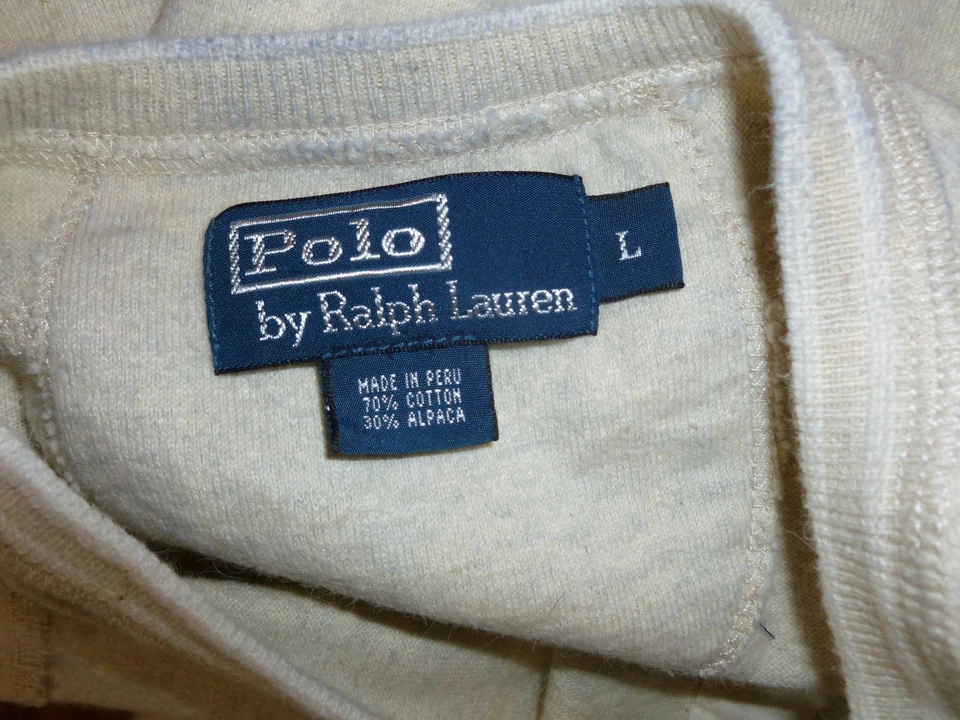 Polo Ralph Lauren Algodón Alpaca Pullover Camisa Henley Beige Crema Para Hombre Talla L” Foto 3 de 3
