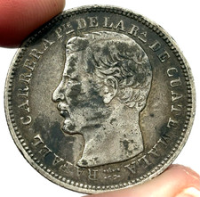 1865-R Guatemala Silver 4 Reales Rafael Carrera Coin Scarce Type