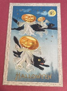 Vintage Embossed SB 34A Set Jack o Lanterns Black Cats Halloween Postcard