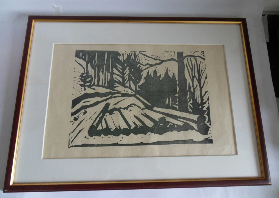 Expressiver Holzschnitt Waldlandschaft von Otto Baumann (1901–1992) Regensburg - Bild 3 von 4