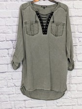 Women's Express Denim Med Wash Dress With Corset V Cut Size Medium