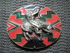 SOUTHWESTERN INDIAN CHIEF WORSHIPPING BELT BUCKLE VINTAGE RARE SISKIYOU 1990