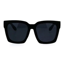 Womens Boyfriend Style Oversize Horned Rim Thick Plastic Sunglasses Matte Black