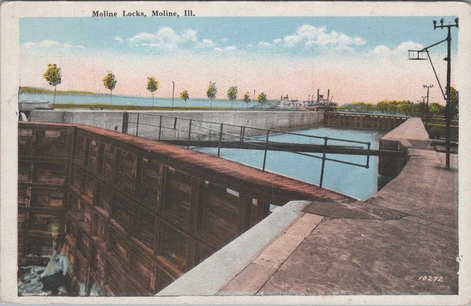 Moline Locks Moline Illinois Dam Lake White Border Vintage Post Card eBay