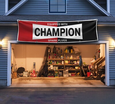 Champion Spark Plugs Flag Banner 2x8ft Garage Shop Man Cave Wal Decor Large Sign