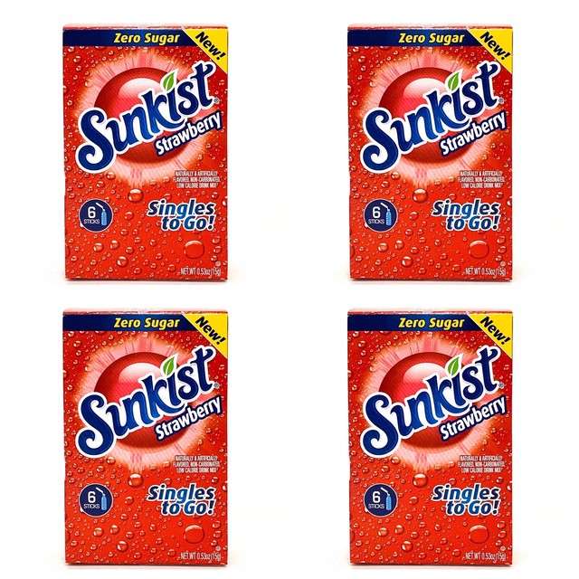 Sunkist Singles to Go Powder Water Drink Mix Sugar Free Strawberry 4