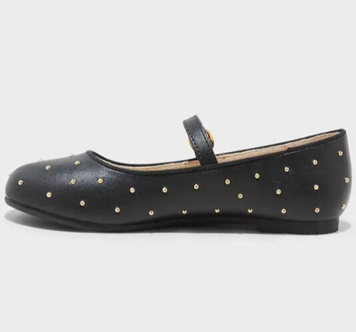 Girls Jo Black Mary Jane Flats Studded Dress Shoes Buckle Strap Party Size 13 - Picture 2 of 4