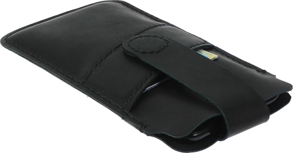 HAND SEWN POUCH GENUINE LEATHER MAGNETIC STRAP CARD POCKET CASE COVER FOR PHONES - Image 4 of 4