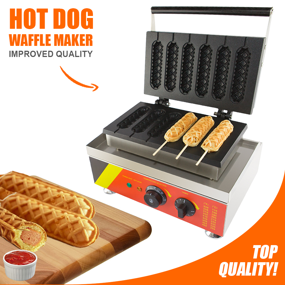 Hot Dog Waffle Maker Commercial 6PCS French Hotdog Sausage Maker