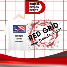 Iron On Heat Transfer Paper for Light Garments Red Grid Inkjet Printer 8.5"x11"