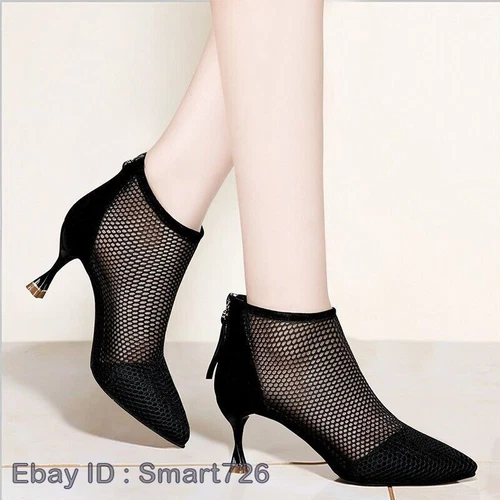Damen Sexy High Heels Netz Atmungsaktiv Stiefeletten Spitz zulaufend Dünner Absatz Pumps - Bild 10 von 26