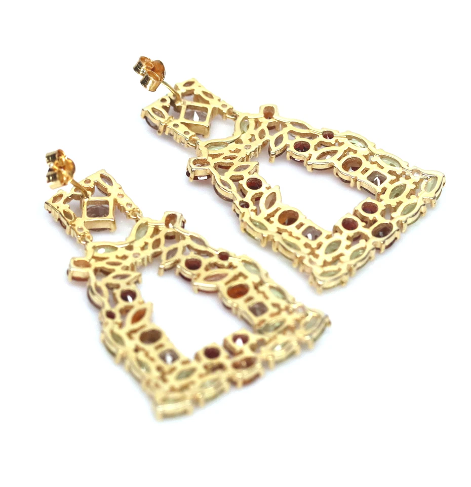 Fancy Color Peridot Tourmaline Cubic-Zirconia Earrings Silver 925 Sterling - Image 3 of 4