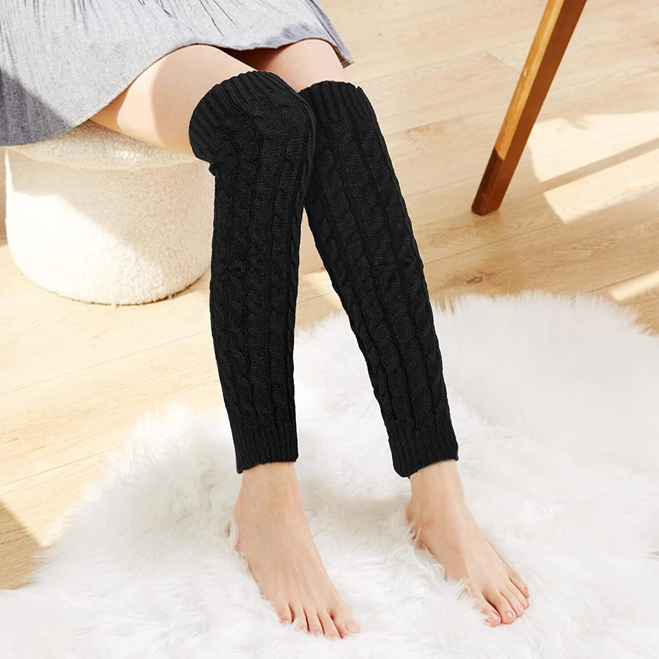 Mujeres Invierno Cálido Crochet Calentadores de Piernas Tejido con Cable Damas Calcetines Tejidos Leggings EE. UU. Foto 4 de 4