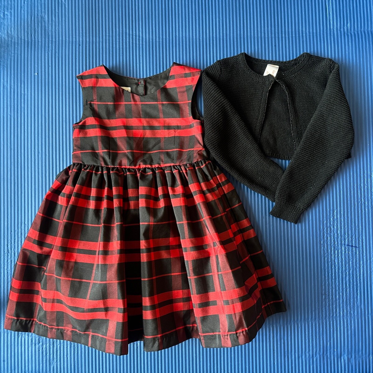 Mia and Mimi Christmas Plaid Dress Size 3t With Cat & Jack Sweater Xmas