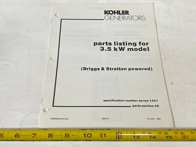 Vintage Kohler Parts Listing - 3.5 kW, Briggs & Stratton Powered - 9/85