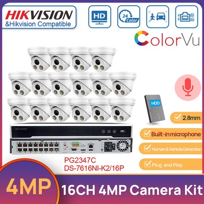 Hikvision 16CH CCTV System kit 4MP Colorvu POE Turret Camera Outdoor W/Audio Lot