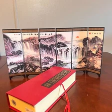 Miniature Folding Decorative Chinese Screen Scenic Waterfall  Art In Gift Box