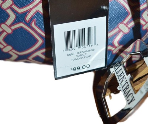 NWT $99 ELLEN TRACY RAMONA FLAP SATCHEL HANDBAG COBALT BLUE LOGO W/ EXTRA TASSEL - Picture 4 of 12