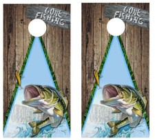 KT Cornhole Wraps Gone Fishing laminated Cornhole Vinyl Wraps / Sticker