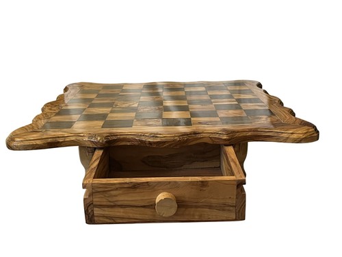 Handmade Olive Wood Chess Set With Storage Drawers 12" X 3" Natural Grain Patter - Picture 2 of 22