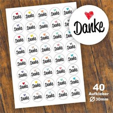 40 Aufkleber "Danke" Etikett Geschenk Danke Fest Motiv Weiß 30mm