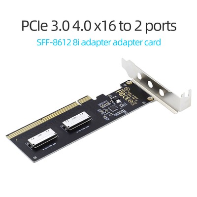PCIe 16X to Dual Oculink SFF-8612 SFF-8611 8X VROC Adapter for SSD Graphics Card