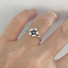 Sterling Silver Simple Flower Ring with Branch Band, Silver Rings, Flowers