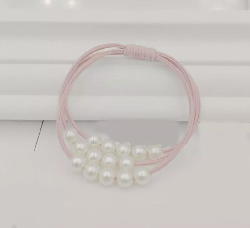 1X Pink Simple Knotted Pearl Hair Tie Ponytail Rope Rubber Band