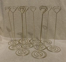 10 Pc Gold Tone Metal HEART Clip Table Place Card Holders 8 3/4" - NEW