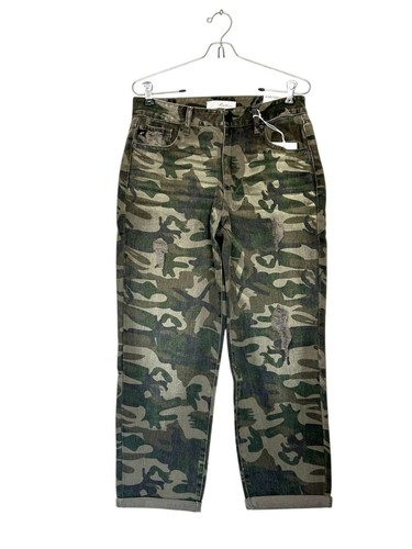 Kancan Benji Camo High Rise Distressed Boyfriend Jeans in Olive - Sz 15/31 - NW - Picture 2 of 7