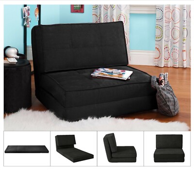 BLACK Flip Out Chair Lounger Fold Down Convertible Sleeper Bed Couch Dorm Guest 
