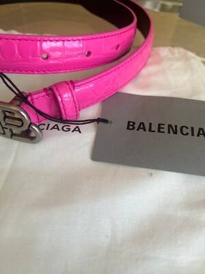 Balenciaga , BB Logo Pink Crocodile Embossed Croc Belt Hot Pink
